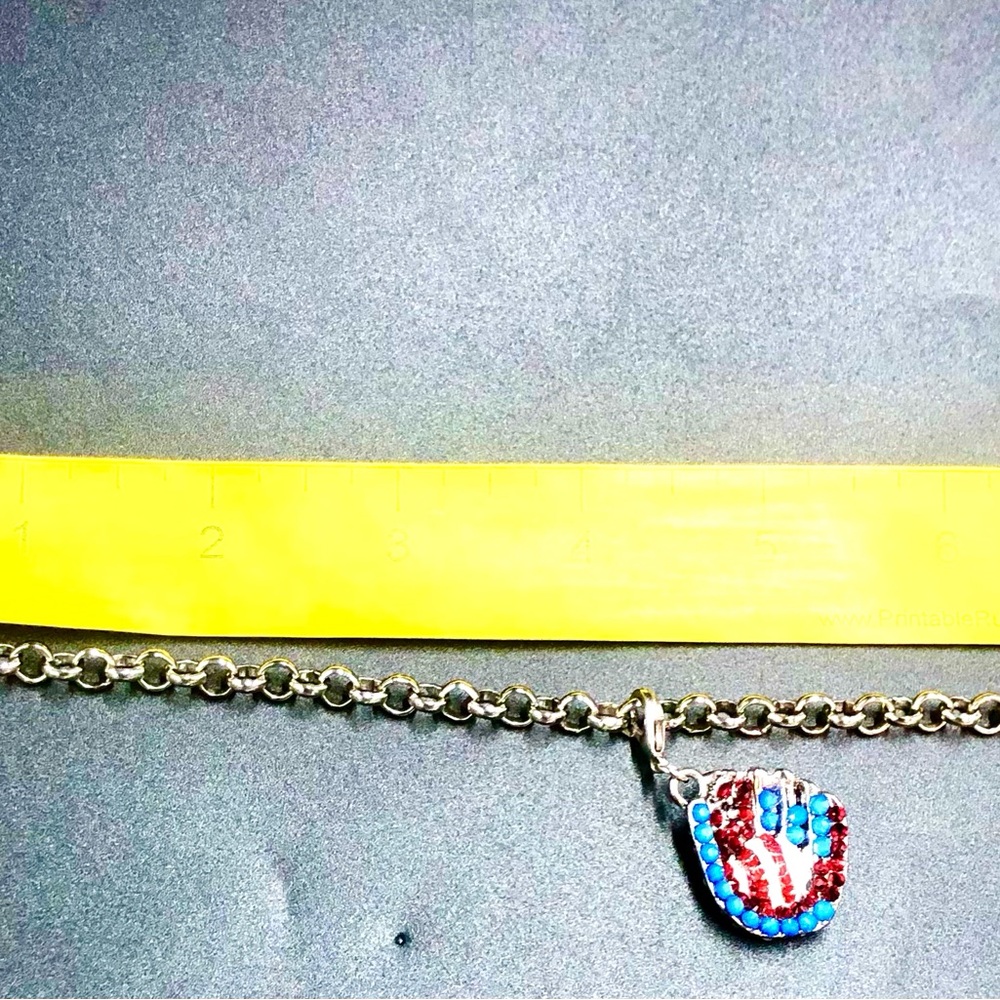Baseball Silver and Red Swarovski Crystals Bracelet
